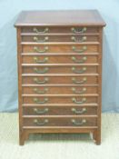 An Eastern hardwood collector's cabinet of 10 graduated drawers,
