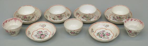 A group of 18thC Chinese export porcelain including five bowls and saucers with famille rose