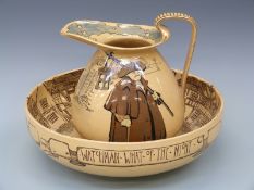 A Royal Doulton Seriesware jug and basin set in the Night Watchman pattern, height of jug 23cm,