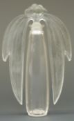 Rene Lalique Bouchon Eucalyptus clear glass perfume bottle with frosted glass drop leaf stopper,