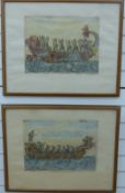 A pair of late 17thC framed prints from a set of 13 plates recording barges with figures in exotic