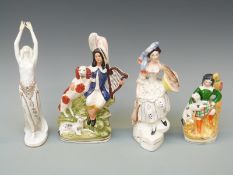 Three 19thC Staffordshire figures and a Rosenthal figure,