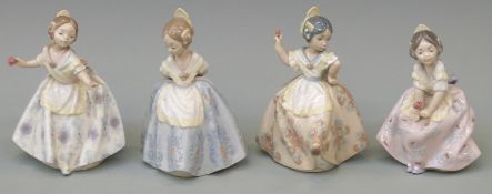 Four Lladro figurines of young girls in Spanish style dress, Lolita, Carmencita,
