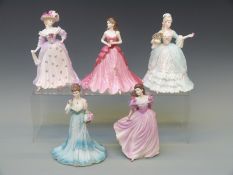 Five Coalport figurines including Mrs Fitzherbert, Marie Antoinette, Ruby Anniversary etc,