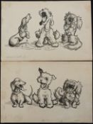 A pair of pen and ink cartoons of dogs, attributed to Mabel Gear (1990-1997),