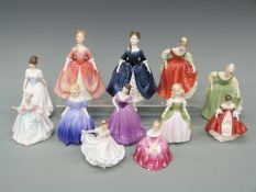 Twelve small Royal Doulton figurines including Marie, Debbie (2 colourways), Fair Maiden etc,