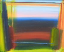 Ray Hedger oil on canvas 'October Evening' modern abstract landscape, titled,