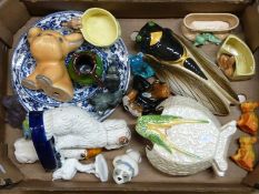 Beswick figures, cicada wall pocket, Allervale, Szeiler, Melba ware dog, Art Deco budgie,