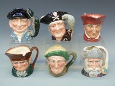 Six large Royal Doulton character jugs Auld Mac, Lobster Man, Cardinal, Don Quixote,