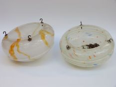 Two vintage mottled glass plaffonier light fittings, largest 30cm in diameter.
