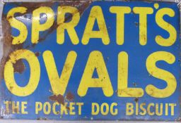 A vintage Spratt's Ovals, the pocket dog biscuit enamel advertising sign,
