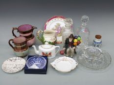 A collection of ceramics and glass to include Wedgwood hunting jug,