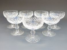 Seven Waterford Crystal Boyne pattern champagne or sherbet glasses, 11cm tall.