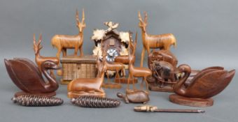 A late 20thC Black Forest German cuckoo clock together with a wooden box with secret key