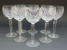 A set of eight Waterford Crystal Boyne pattern wine glasses, 19cm tall.