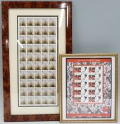 A framed and glazed sheet of Jersey stamps (50) together with a framed and glazed sheet of England