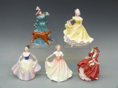 Five Royal Doulton figurines, Deborah, Ninette, Top o' the Hill, Autumn Time and Lisa,