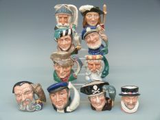 Ten small Royal Doulton character jugs including Captain Ahab, Don Quixote, Old Salt etc.