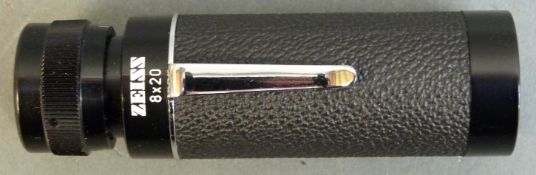 A Zeiss 8 x 20 monocular with pocket clip and soft pouch