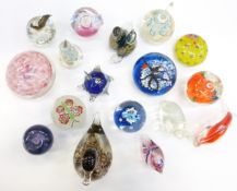Seventeen various novelty glass animal and fruit paperweights, including Wedgwood,