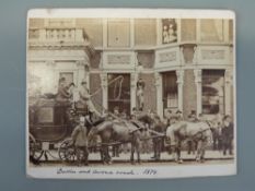 A photographic card 'Dublin and Avoca coach, 1879', Irish interest,