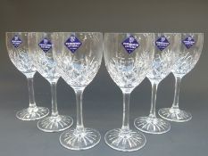 A set of six Edinburgh Crystal cut glass wine glasses, each 17.