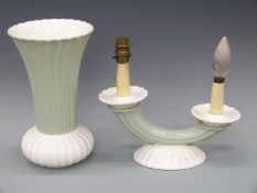 A Spode fluted design retro candelabra and matching vase,