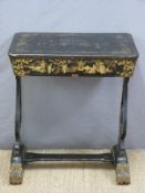 A Victorian lacquered work table with chinoiserie decoration and fitted interior,