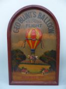 A wooden George Blunt's balloon flight sign,