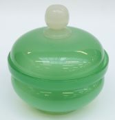 Stevens & Williams alabaster glass powder bowl and cover of jade green colouration with opaque