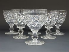 A set of six 19thC cut glass rummers with crosshatched decoration,