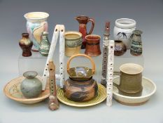A collection of ceramics to include studio pottery bowls, vases and jugs, mostly unmarked,