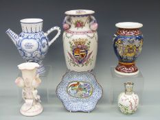 Six pieces of apothecary and other ceramics including Belleek,