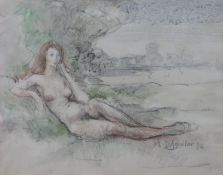 Michael D'Aguilar (1924-2011) charcoal and watercolour on paper, signed and dated 1974 lower right,