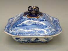 A Copeland Spode Indian Sporting Scenes tureen and cover with underglaze blue script to base 'Hog