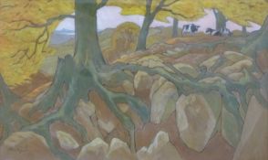 Oliver Heywood (British 1920-1992) watercolour woods with River Severn beyond,