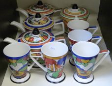 A collection of Art Deco style Sadler pottery including four teapots