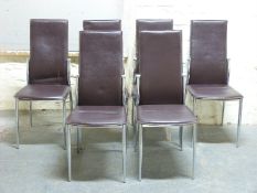 A set of six modern chrome and upholstered dining chairs