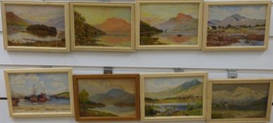 Robert Blyth set of eight 1950's oils on board, each titled verso including Ben Nevis, Loch Lomond,