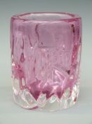 Pavel Hlava for Novy Bor Czechoslovakian pink Art Glass Cage vase (16.