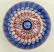 Whitefriars glass paperweight with five rings of blue,