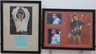 Tom Jones signed card and photo together with an Elvis Costello signed photo montage,