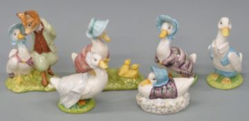 A collection of six Beswick and Royal Albert Beatrix Potter figures to include Jemima Puddleduck,