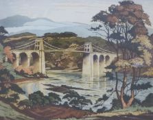 James Priddey signed etching 'Evening, Menai Bridge',