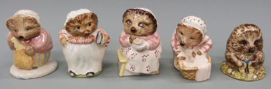 A collection of five Beswick and John Beswick Beatrix Potter figures to include Mrs Tiggy Winkle,