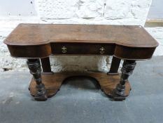 A 19thC burr walnut breakfront hall table or stand with single drawer,