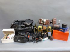 A quantity of cameras and accessories including JVC GR-AX60, Zeiss Ikon,