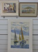 Stuart Harwood watercolour of sailing boats, 50 x 35cm,