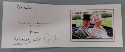 A Charles & Camilla hand signed photographic Christmas card addressed to Dennis,