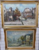 Two oils on canvas of Parisian street scenes, one signed L. Basset the other H.